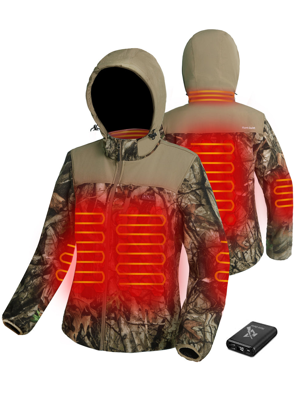 Women’s Heated Jacket Fleece with Power Bank, Rechargeable Coat for Hunting (Next Camo G2, Size S-XL)