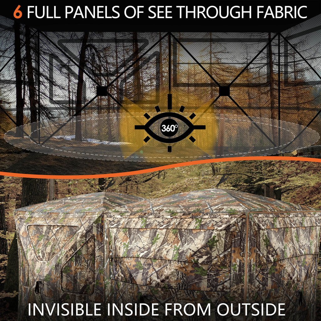 Hunt Quiet Hunting Blind, 360° See Through Ground Blind, 4-6 Person Pop Up for Deer Hunting, Portable with Carrying Bag