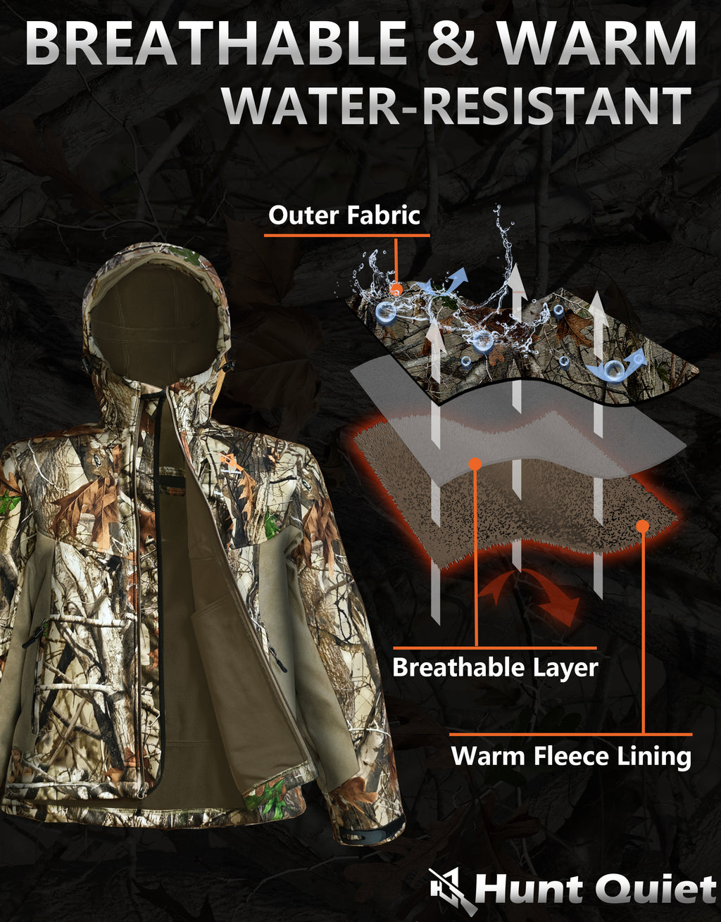 Hunt Quiet Hunting Clothes, Silent Water Resistant Hunting Suit Next Camo G2 (M-XXL)