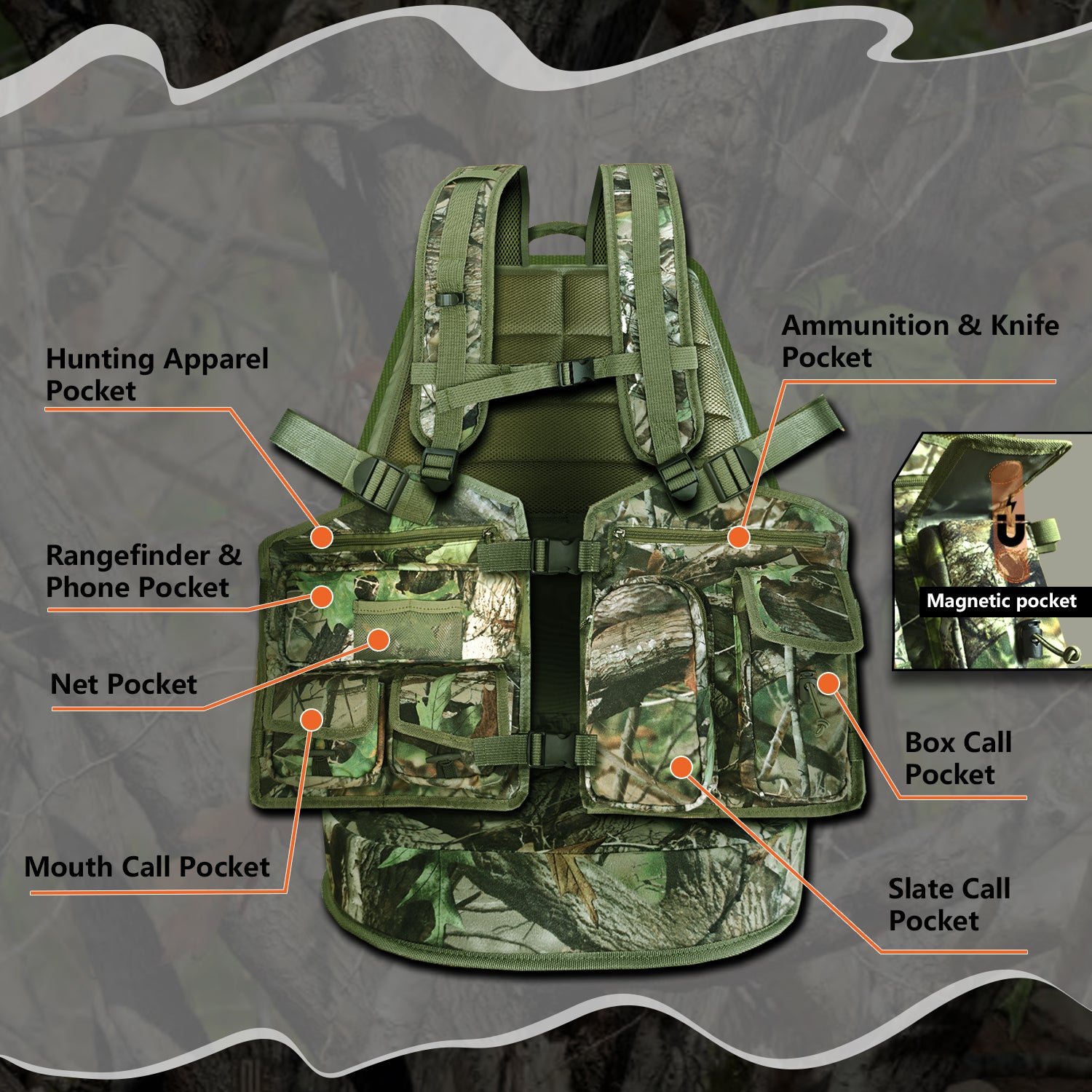 Hunting Turkey Vest with Seat, Kickstand Turkey Vest with Game Pouch for Turkey Hunting,Turkey Clothes for Men