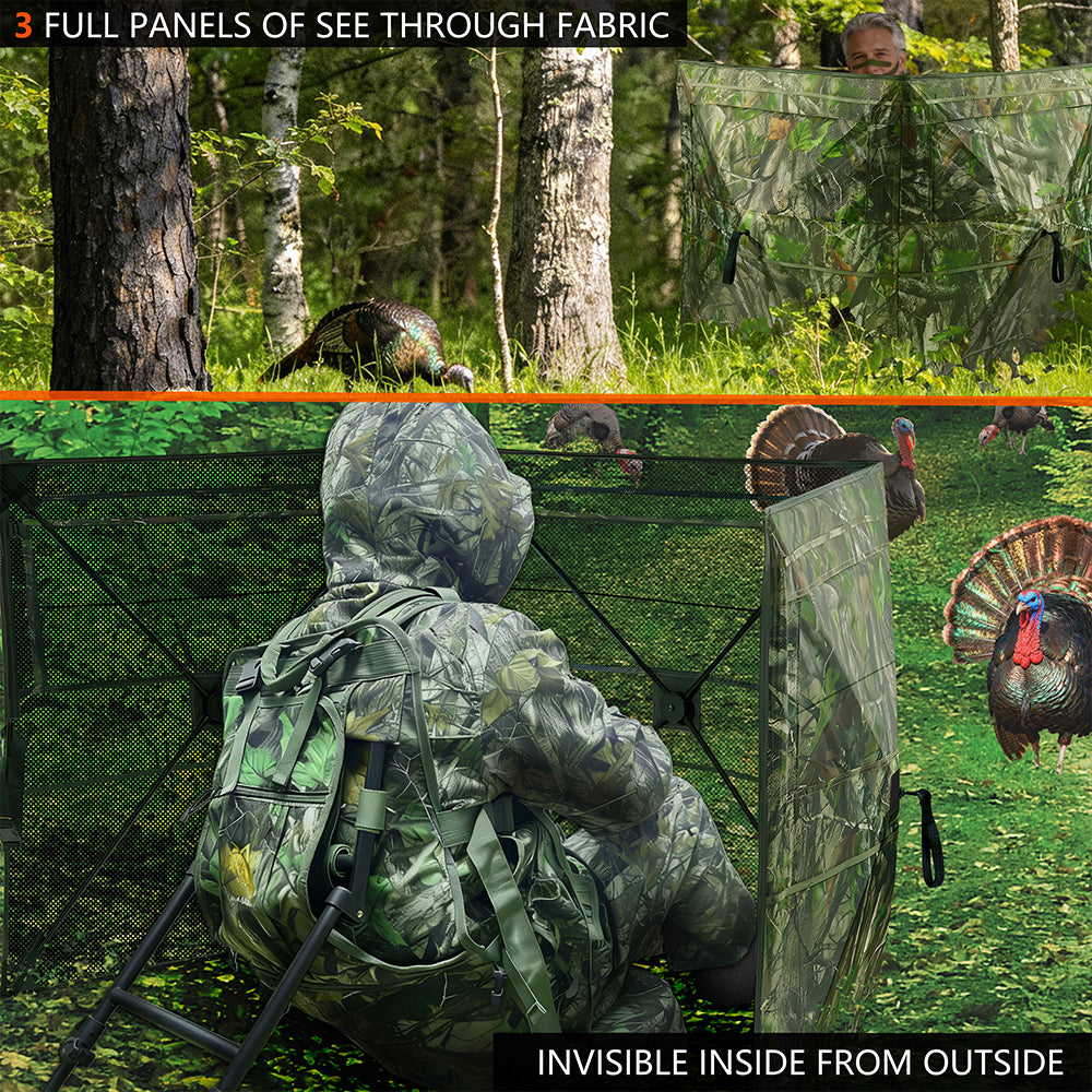 Hunting Blind for Turkey, 3-Panel See-Through Turkey Blind, Full 360° Visibility Pop Up Ground Blind