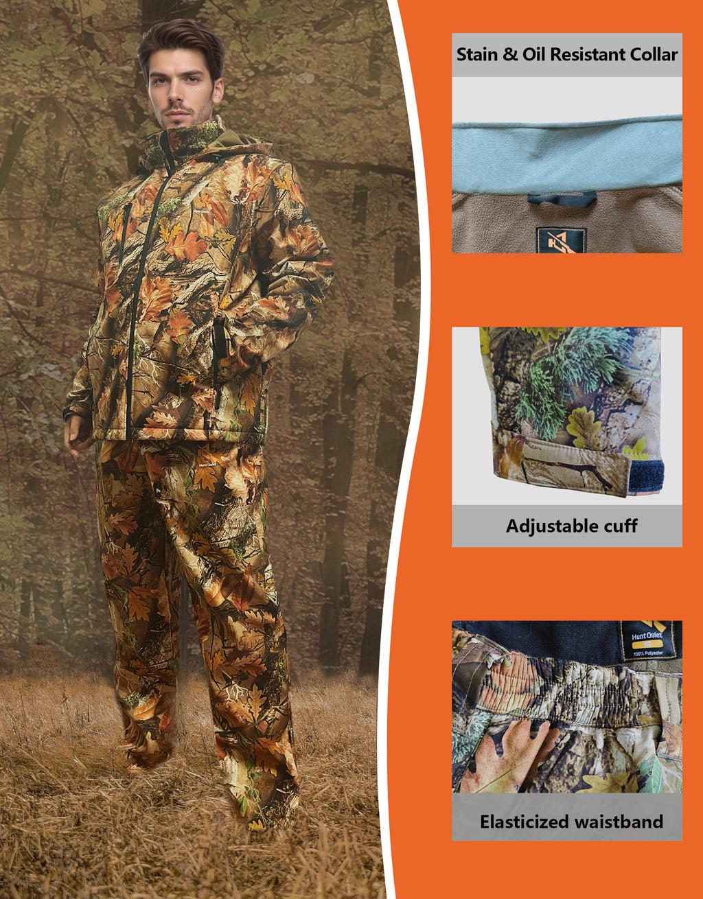 Hunt Quiet Hunting Clothes For Men, Silent Water-Resistant Hunting Jacket & Pants Set with Fleece Lining for Warmth M-XXL