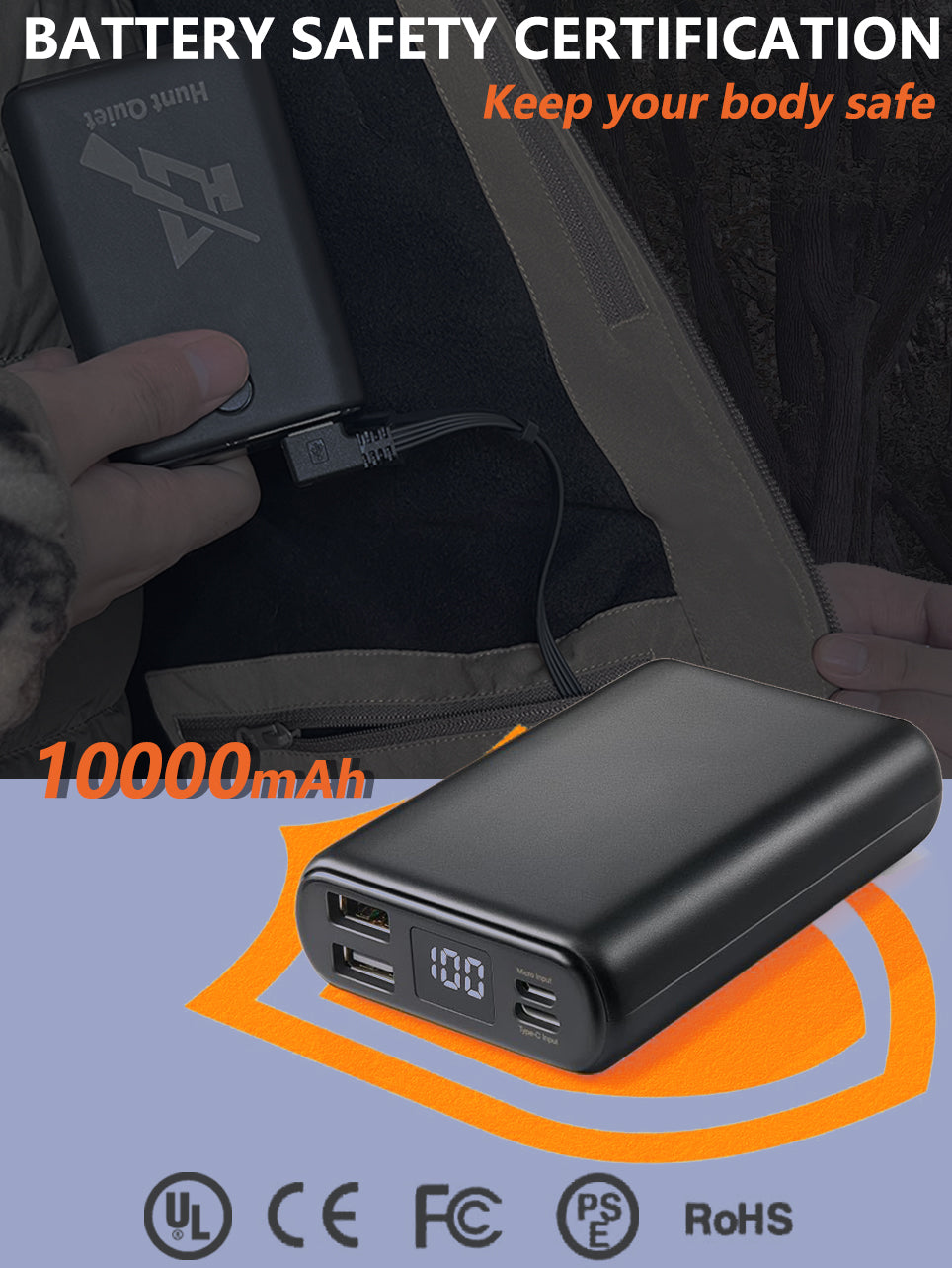 Hunt Quiet Men’s Heated Vest with Power Bank, Rechargeable Vest for Hunting (Next Camo G2, Size M-XXL)