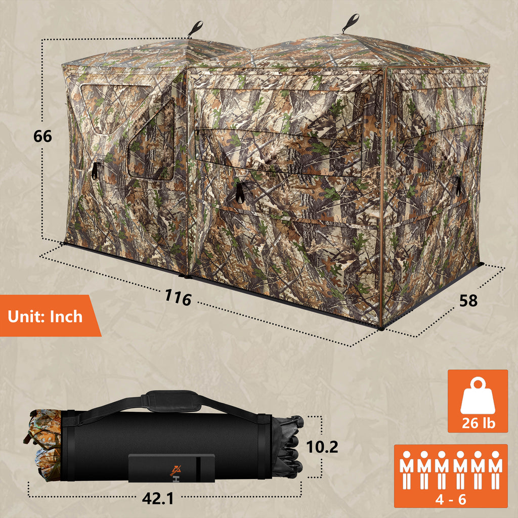 Hunt Quiet Hunting Blind, 360° See Through Ground Blind, 4-6 Person Pop Up for Deer Hunting, Portable with Carrying Bag