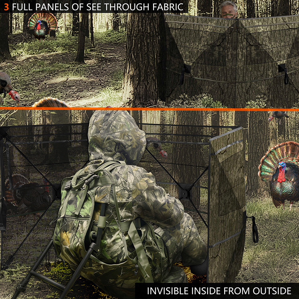 Hunting Blind for Turkey, 3-Panel See-Through Turkey Blind, Full 360° Visibility Pop Up Ground Blind
