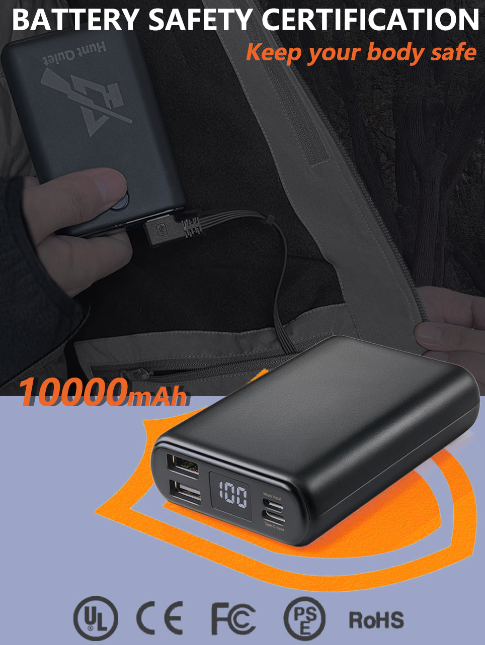 Men’s Heated Jacket Fleece with Power Bank, Rechargeable Coat for Hunting (Next Camo G2,Black,Size M-XXL)