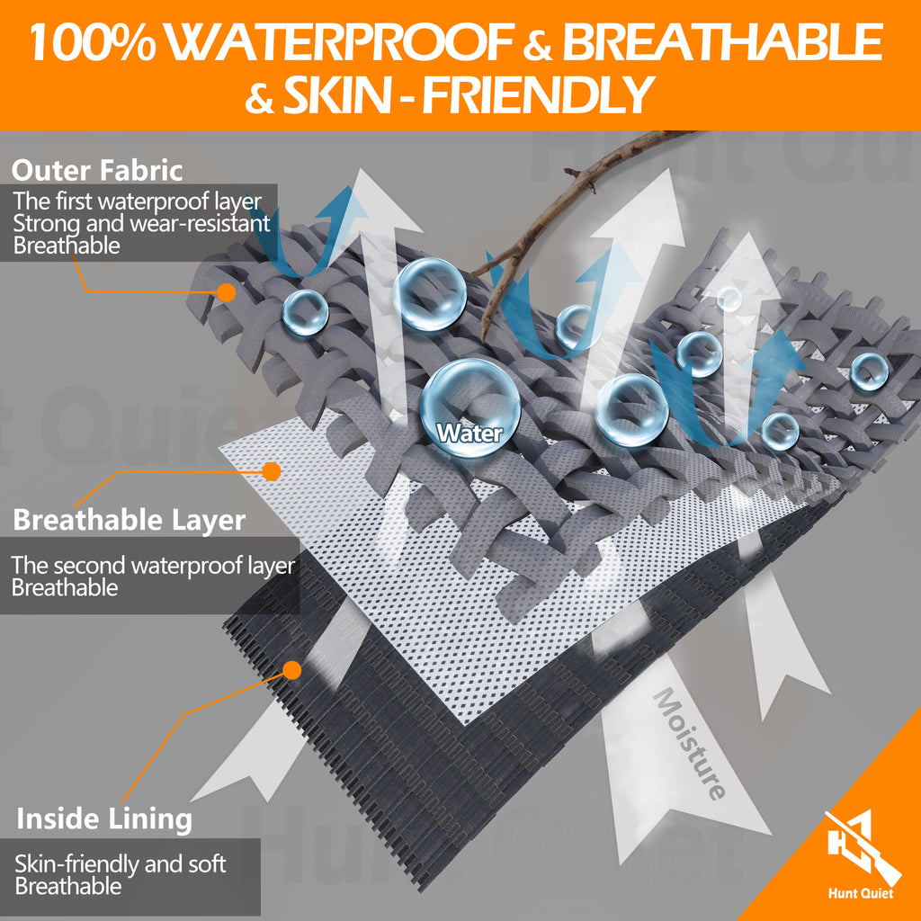 Hunt Quiet Rain Suit, Waterproof, 3000g/(㎡・24h) Breathability, Lightweight 2-Piece Hunting Rainwear for Men and Women M-XXL