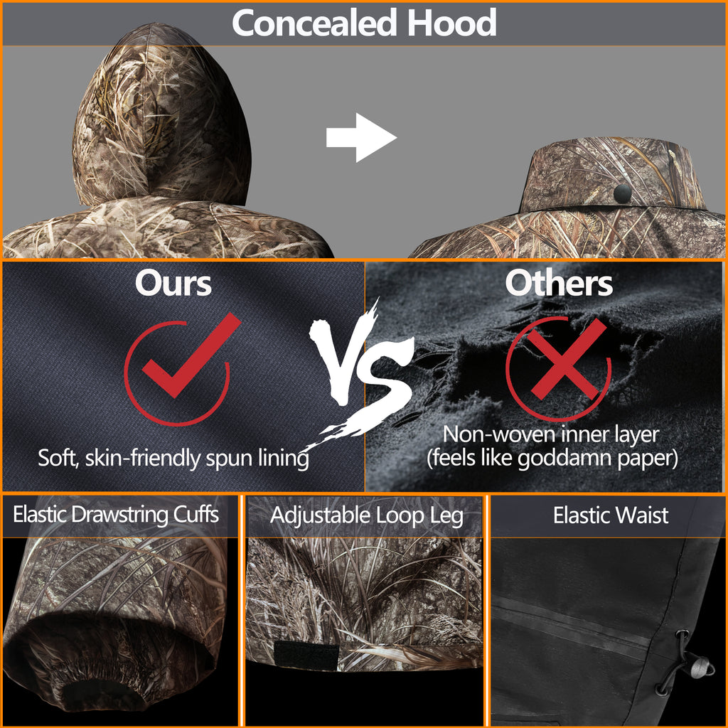 Hunt Quiet Rain Suit, Waterproof, 3000g/(㎡・24h) Breathability, Lightweight 2-Piece Hunting Rainwear for Men and Women M-XXL