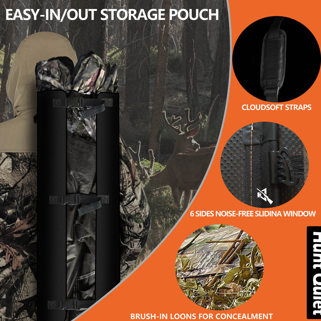 Hunt Quiet Hunting Blind, 360° See Through Ground Blind, 4-6 Person Pop Up for Deer Hunting, Portable with Carrying Bag