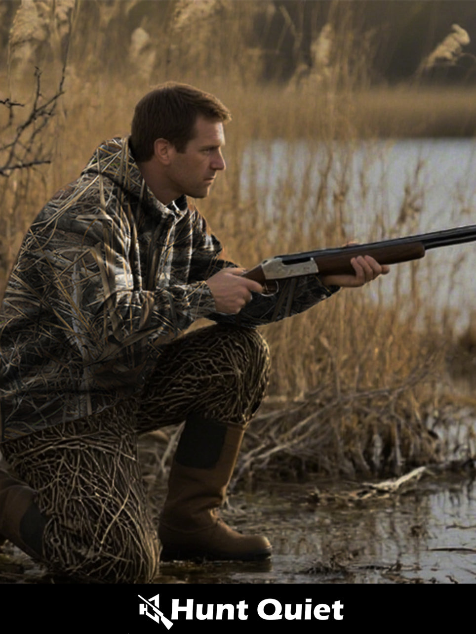 Hunt Quiet Heated Jacket For Men With Battery, 100% Waterproof Insulated Coat for Duck Hunting (Evos Camo, M-XXL)