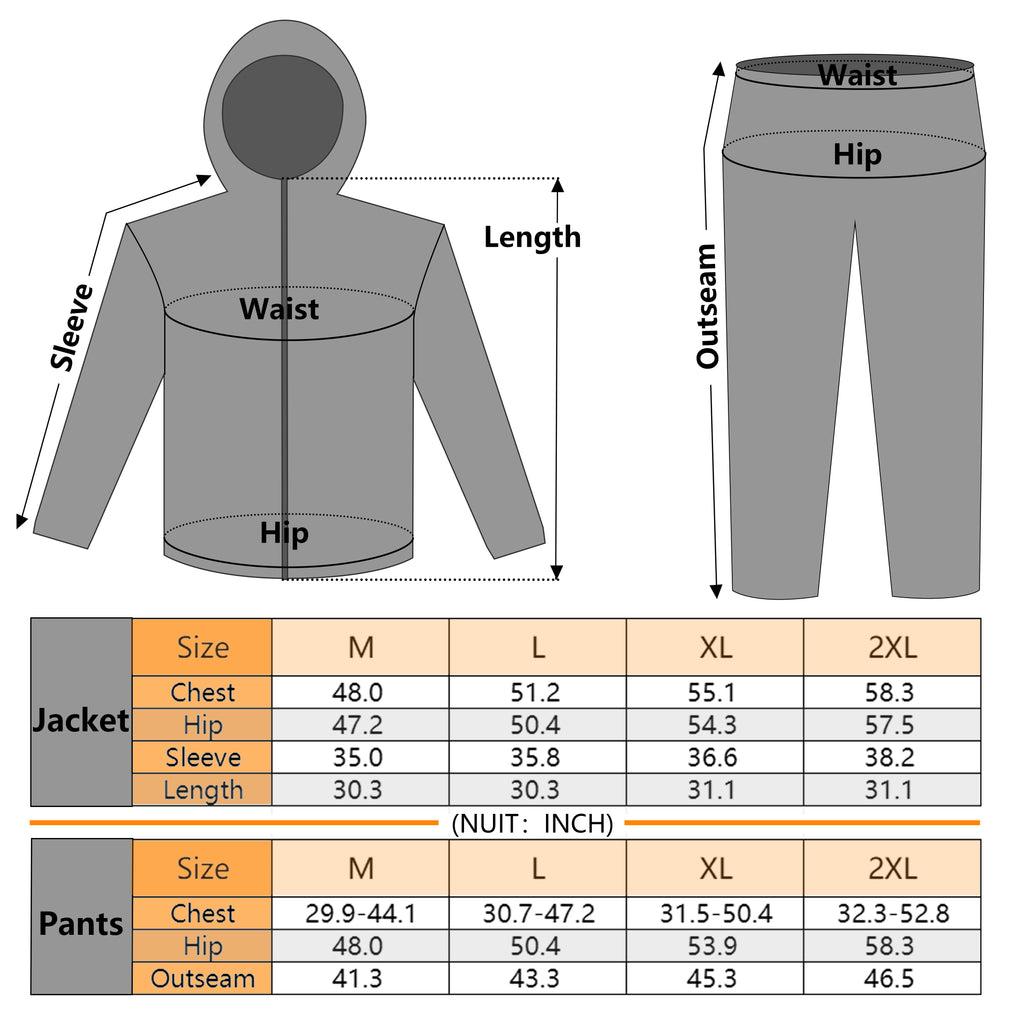 Hunt Quiet Rain Suit, Waterproof, 3000g/(㎡・24h) Breathability, Lightweight 2-Piece Hunting Rainwear for Men and Women M-XXL
