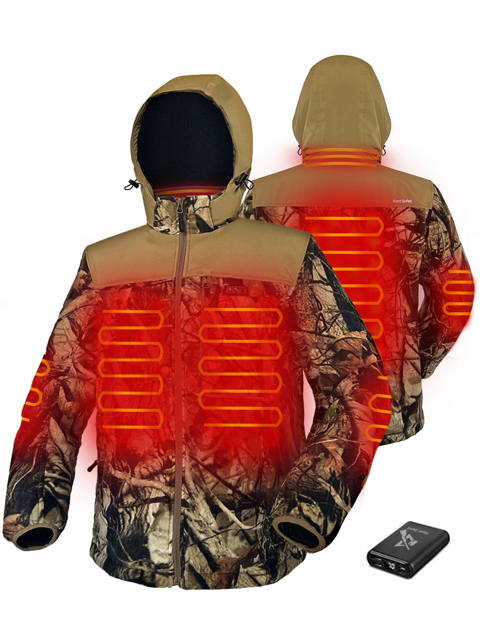 Men’s Heated Jacket Fleece with Power Bank, Rechargeable Coat for Hunting (Next Camo G2,Black,Size M-XXL)