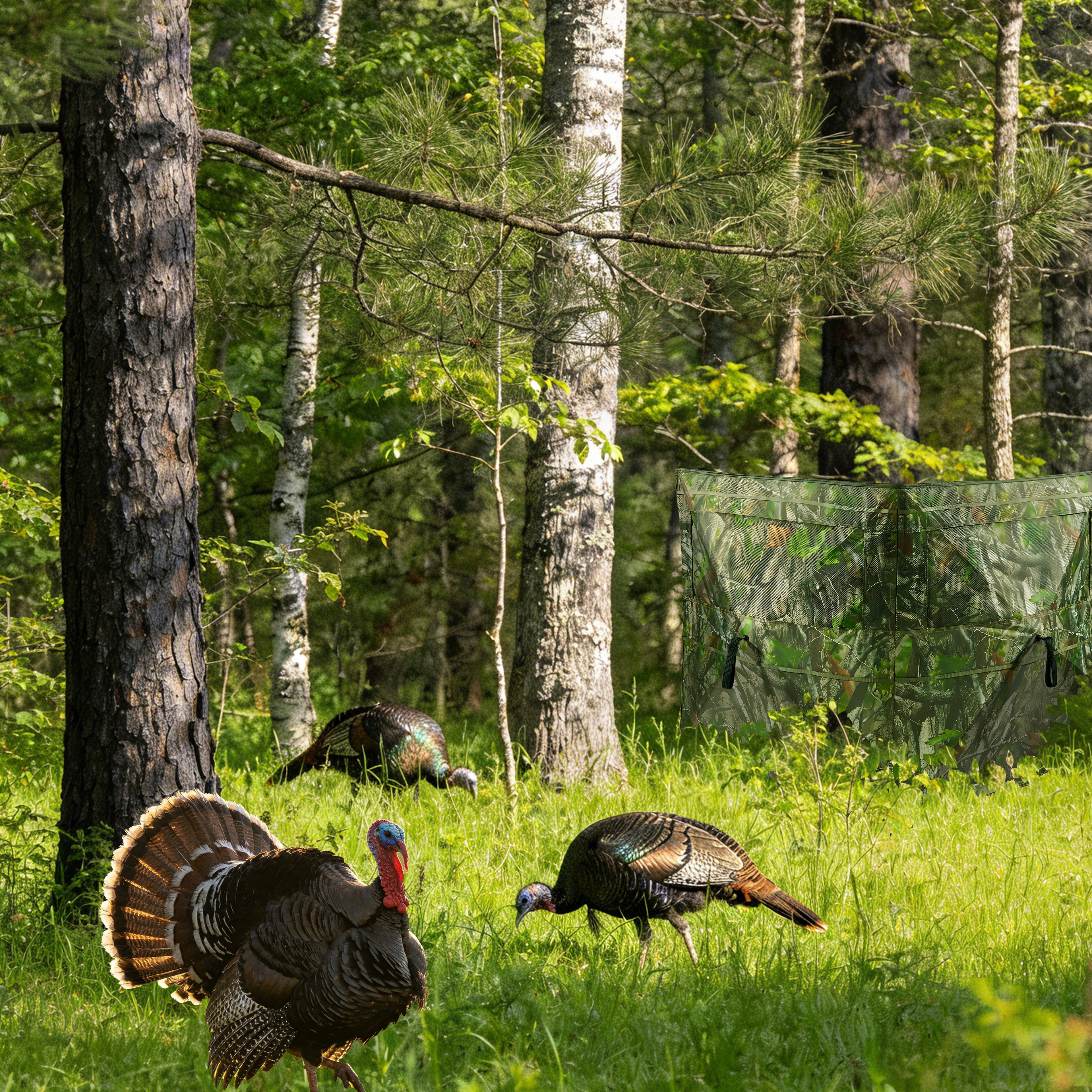 Hunting Blind for Turkey, 3-Panel See-Through Turkey Blind, Full 360° Visibility Pop Up Ground Blind