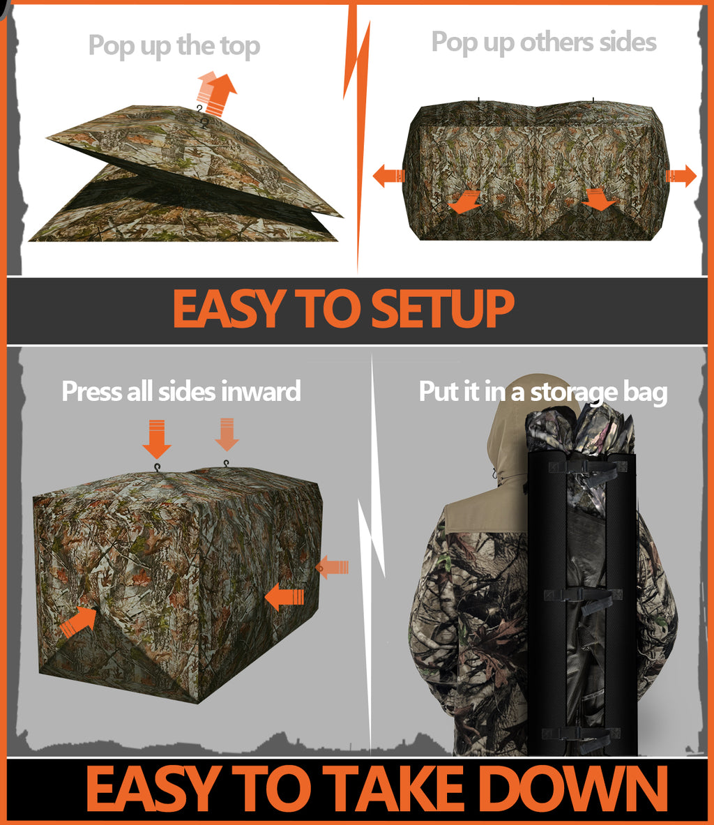 Hunt Quiet Hunting Blind, 360° See Through Ground Blind, 4-6 Person Pop Up for Deer Hunting, Portable with Carrying Bag