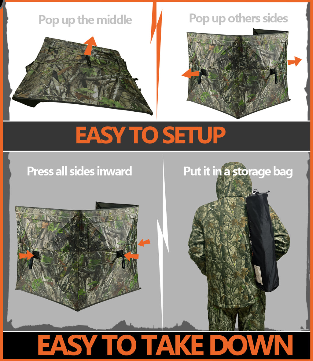 Hunting Blind for Turkey, 3-Panel See-Through Turkey Blind, Full 360° Visibility Pop Up Ground Blind