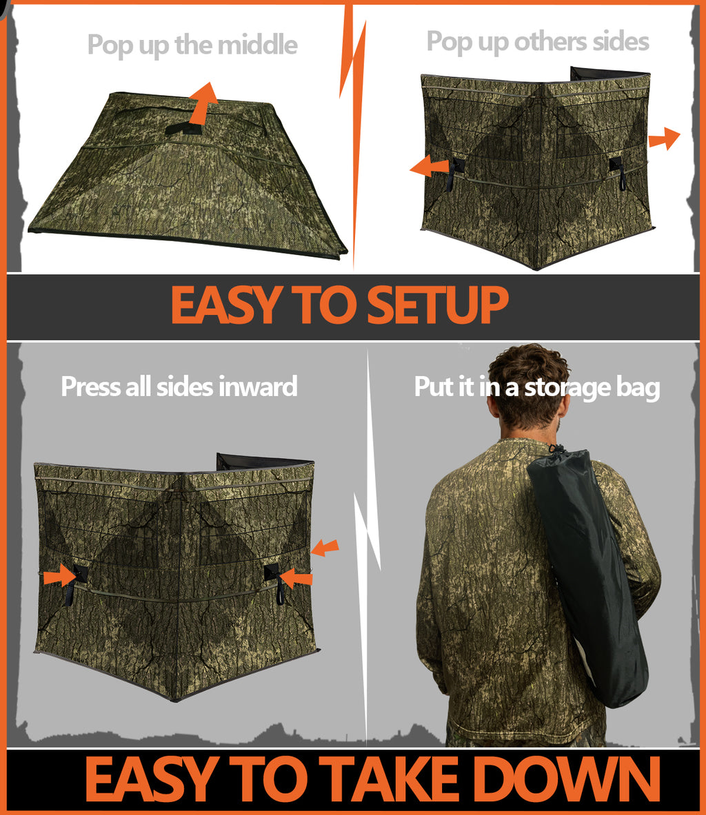 Hunting Blind for Turkey, 3-Panel See-Through Turkey Blind, Full 360° Visibility Pop Up Ground Blind